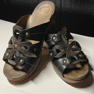 Dansko Serena Wedge Sandals - Black Floral 7.5 Womens